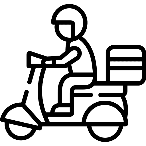 Karriere: Symbol eines Kuriers auf einem Roller mit Helm und Lieferbox.