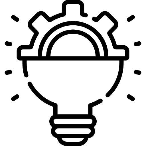 Karriere: Innovativ Icon. Glühbirne mit Zahnrad für Ideen & Innovation.