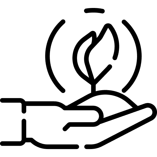 Hand hält Pflanze. Nachhaltigkeit und Karriere Symbol.