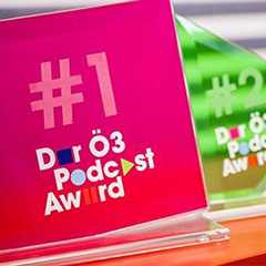Ö3 Podcast Award: Bühne & Film Auszeichnungen. Platz 1 (pink) und Platz 2 (grün).