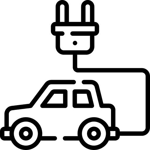 E-Mobility Icon: Elektroauto mit Ladestecker. Karriere in der Elektromobilität.